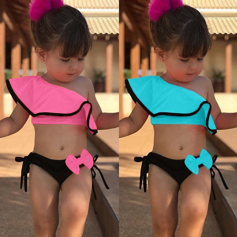 Costume bambina 2 pezzi   Monospalla con maxi volant