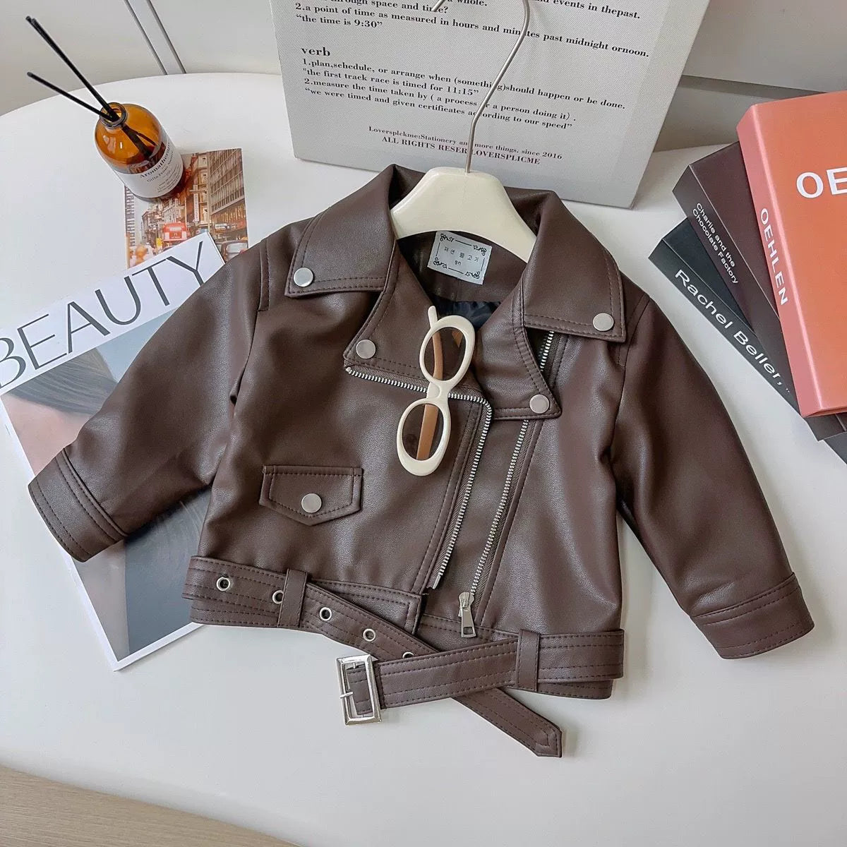 Giacca Biker Bimba  Eco-Pelle Marrone Autunno/Inverno