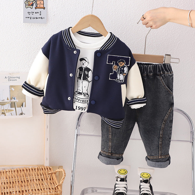 Completo Bimbo "Happy Bear College"   Giacca Baseball, T-shirt e Jeans