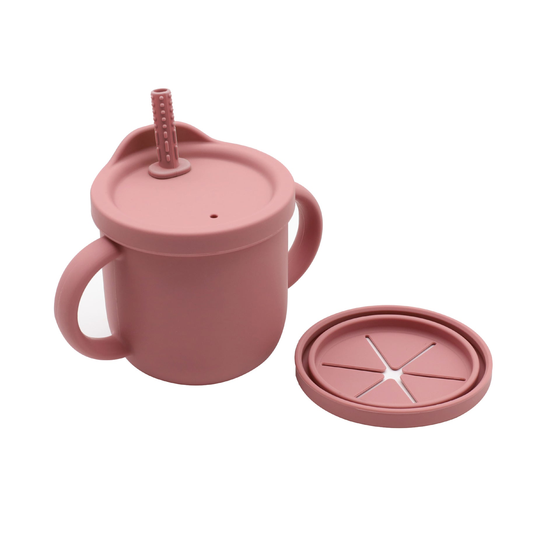 Tazza in Silicone 2 in 1 per Bambini con Cannuccia e Coperchio Snack