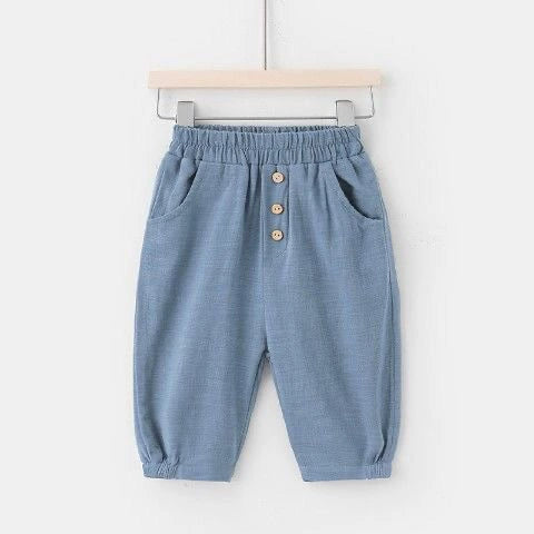 Pantaloni Bimbo in Cotone e Lino – Modello con Bottoni Decorativi