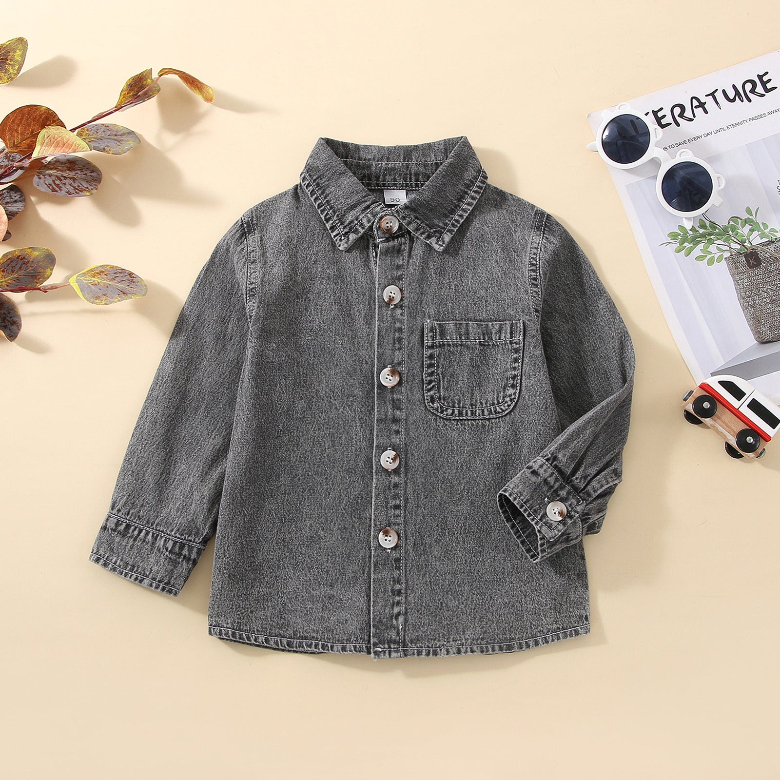 Camicia in Jeans Bambino  Maniche Lunghe, Blu o Nero