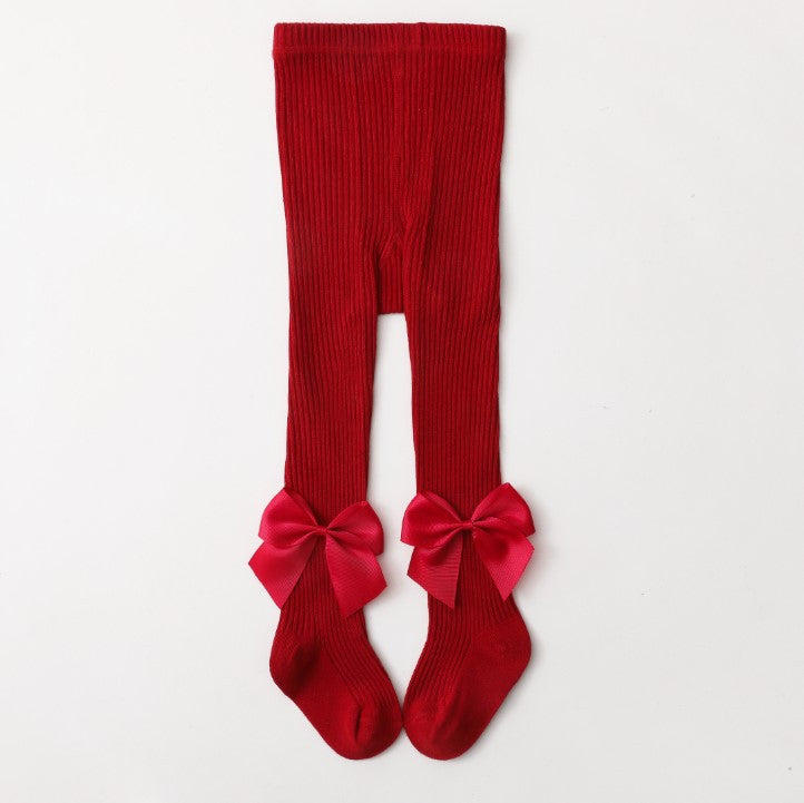 Collant Eleganti per Bambina con Fiocco in Raso  vari colori caldo cotone