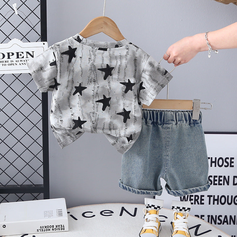 Completo Estivo Bambino  Maglietta Stelle & Shorts Jeans