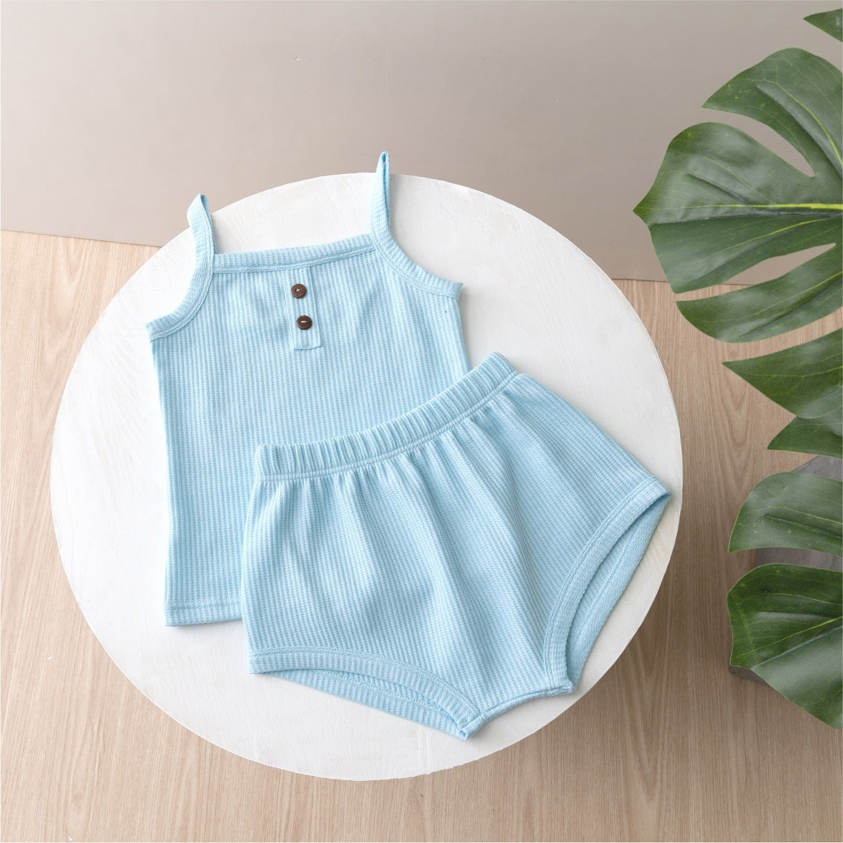Completo estivo bimba in cotone waffle – 2 pezzi