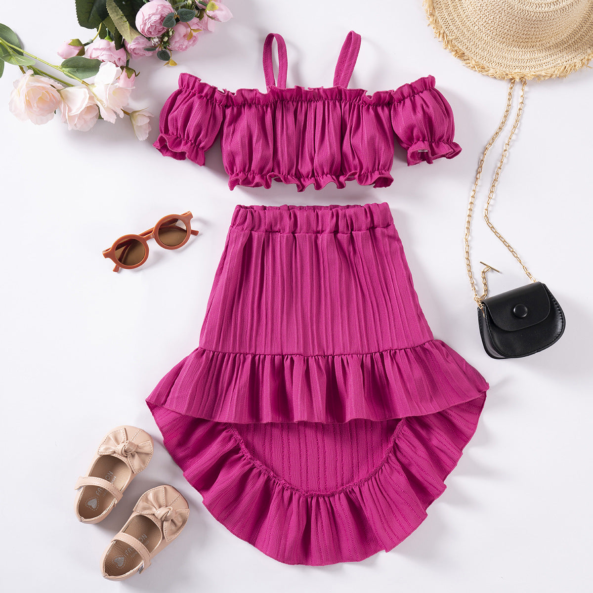 Completo Estivo Bimba – Top con Spalline e Gonna Asimmetrica Lilla