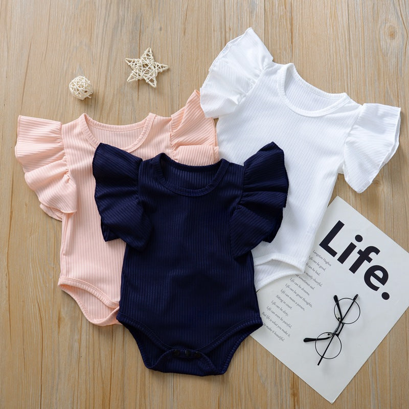 T-shirt / Body Bimba con Maniche Volant  Tessuto a Costine, Look Chic