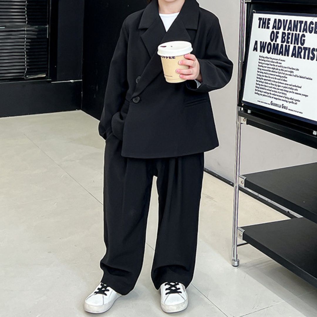 Completo Elegante Bambino Oversize  3 Pezzi Giacca + Pantalone + T-Shirt