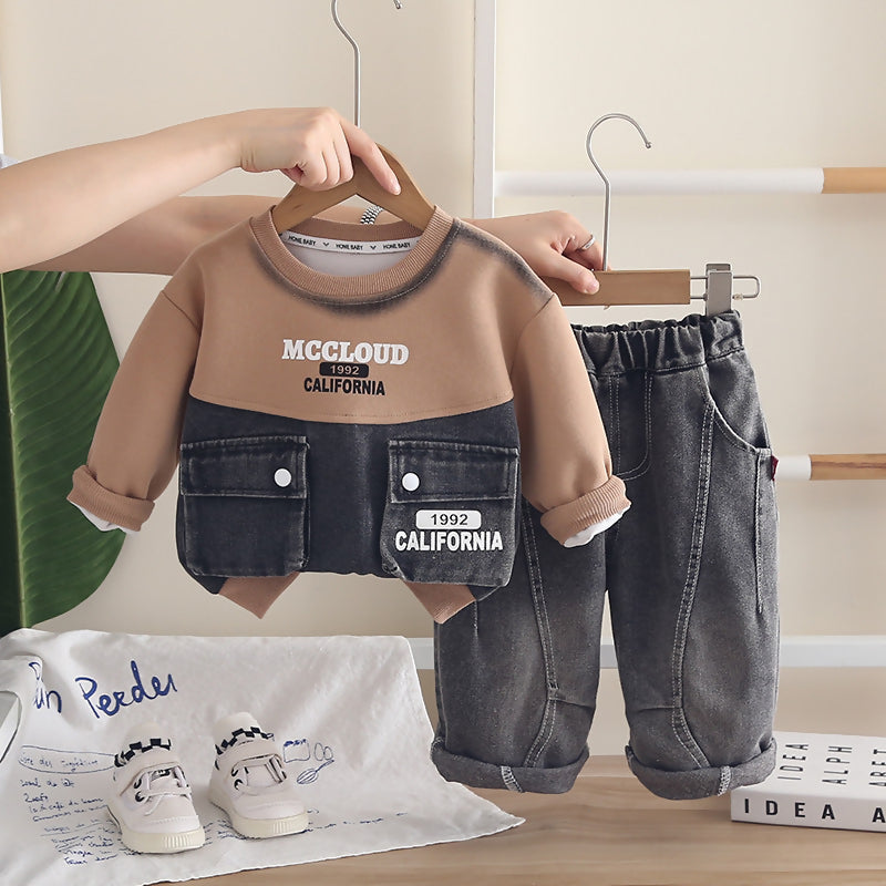 Set bimbo 2pz jeans e felpa garzata