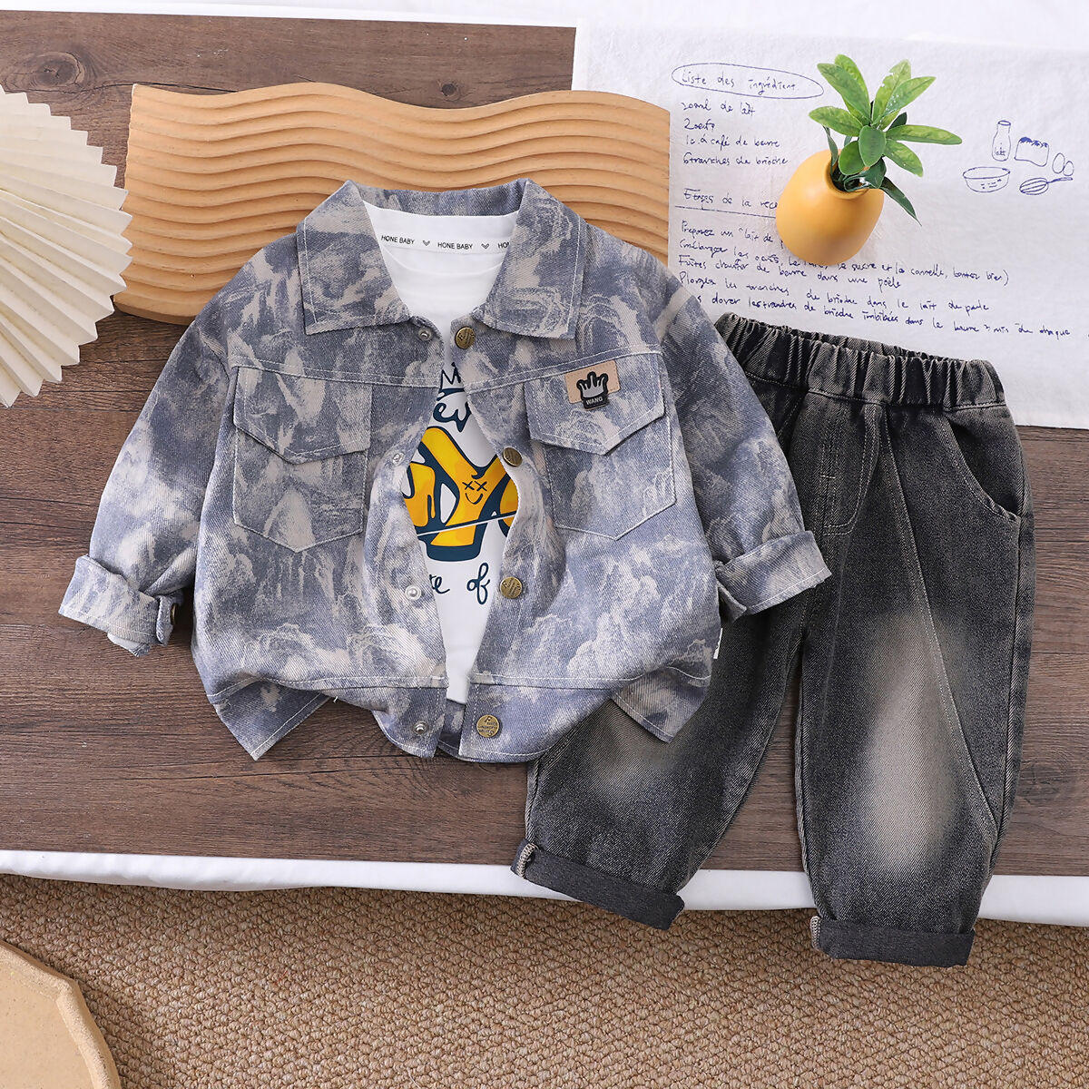 Set 3 pz maglia, camicia e jeans bimbo