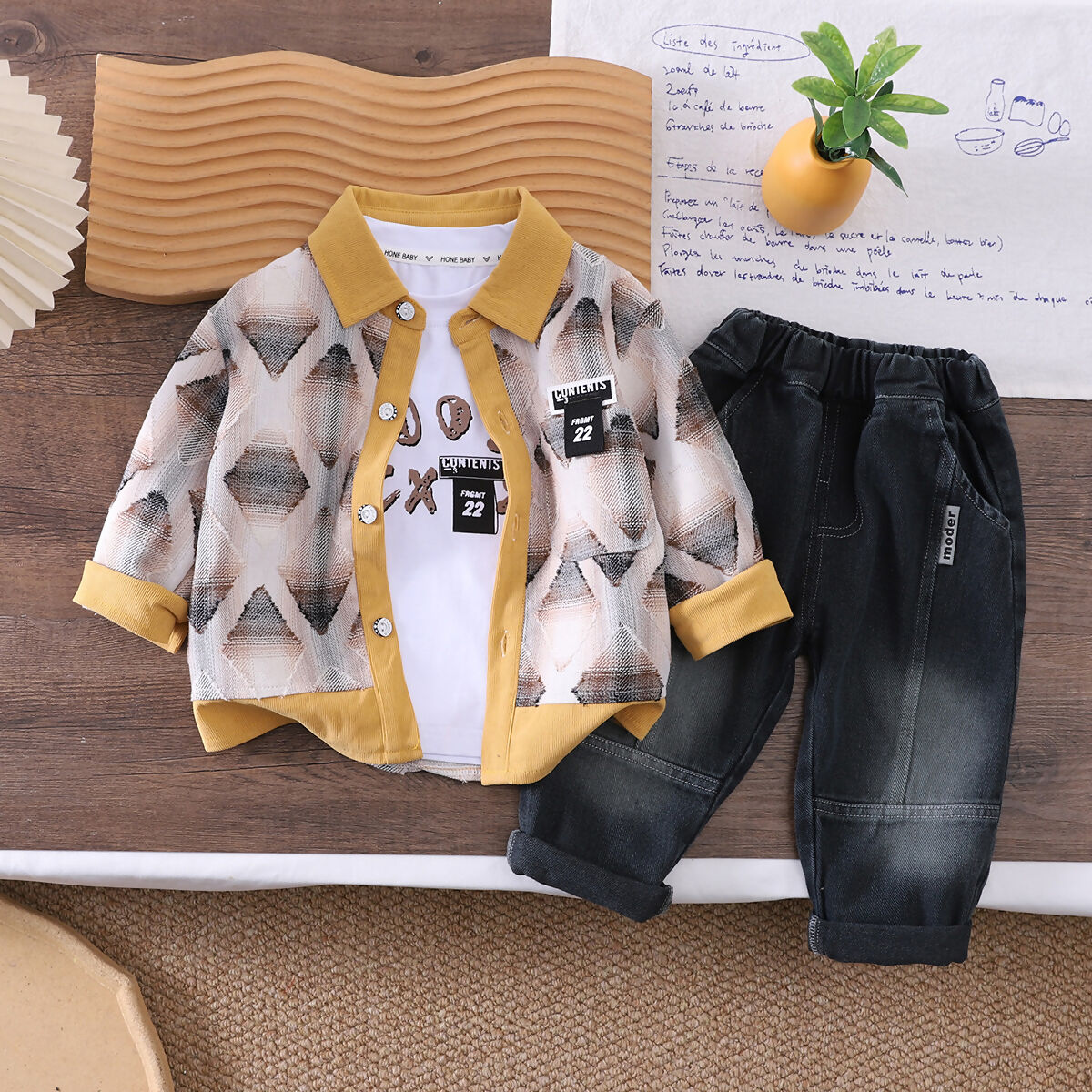 Set 3pz, camicia, jeans e maglietta bimbo