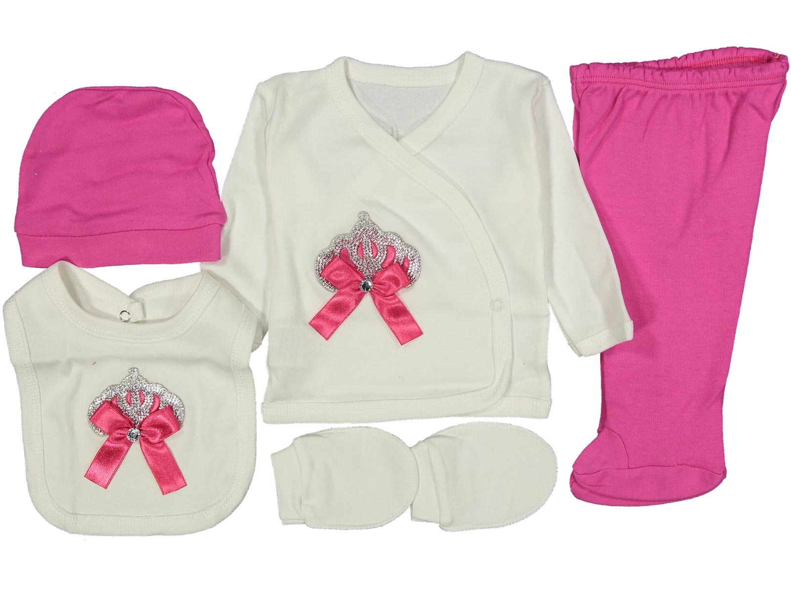 Set Neonata 5 Pezzi con Corona e Fiocco cotone