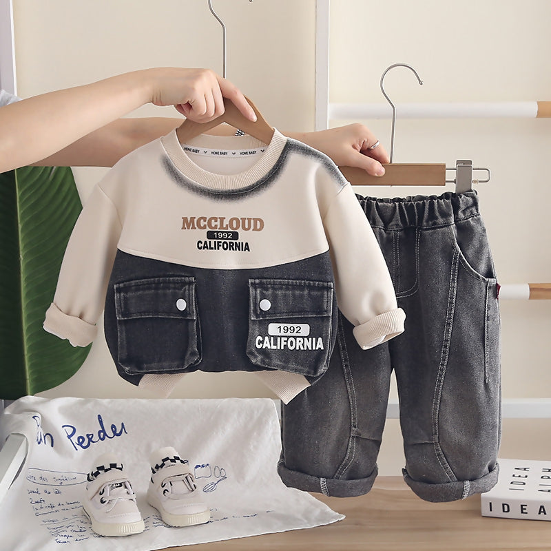 Set bimbo 2pz jeans e felpa garzata