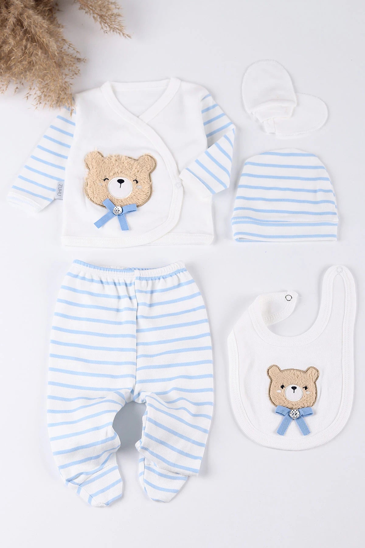 Set Neonato/ Bimbo in cotone - Completo 5 Pezzi con Orsetto Ricamato 🧸