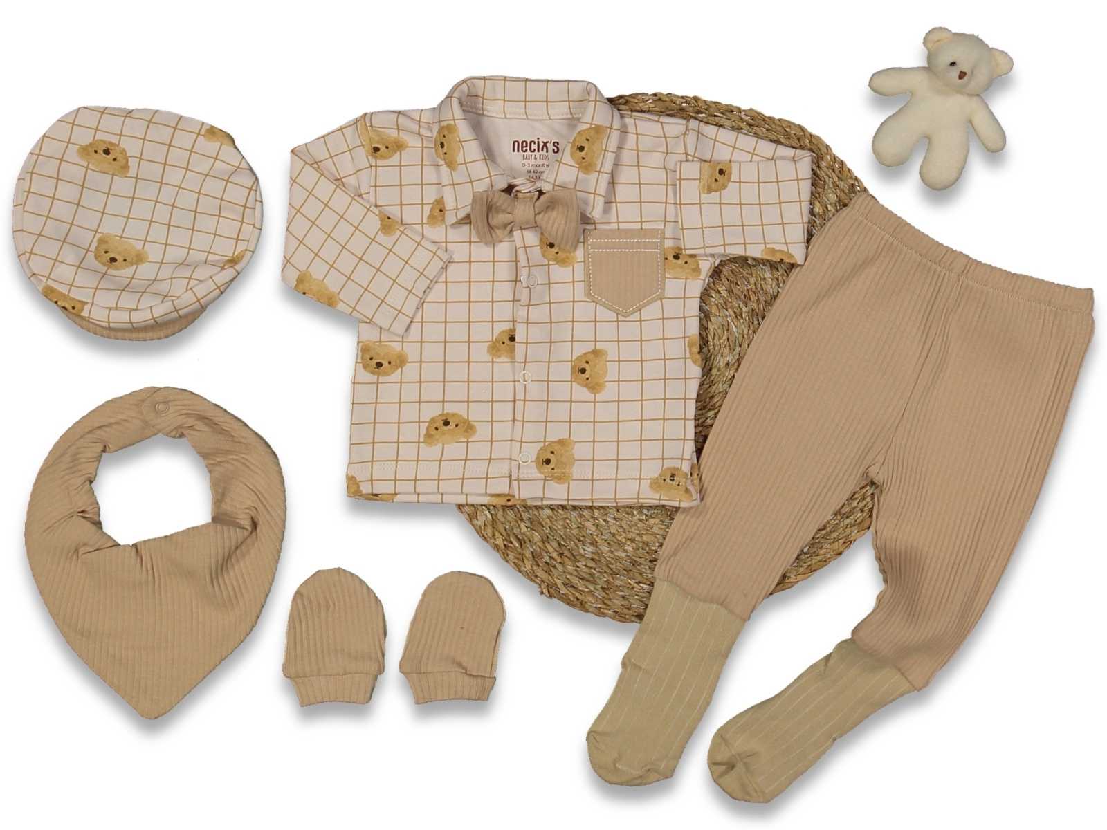 Set Neonato/ Bimbo in cotone  6 Pezzi Elegante con Motivo Orsetto
