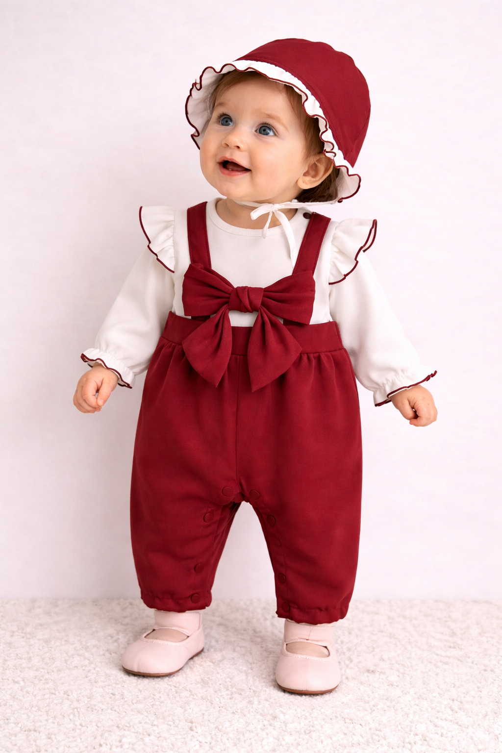 Tutina Completo Invernale Neonato 2 Pezzi con Fiocco e Cappellino – Rosso