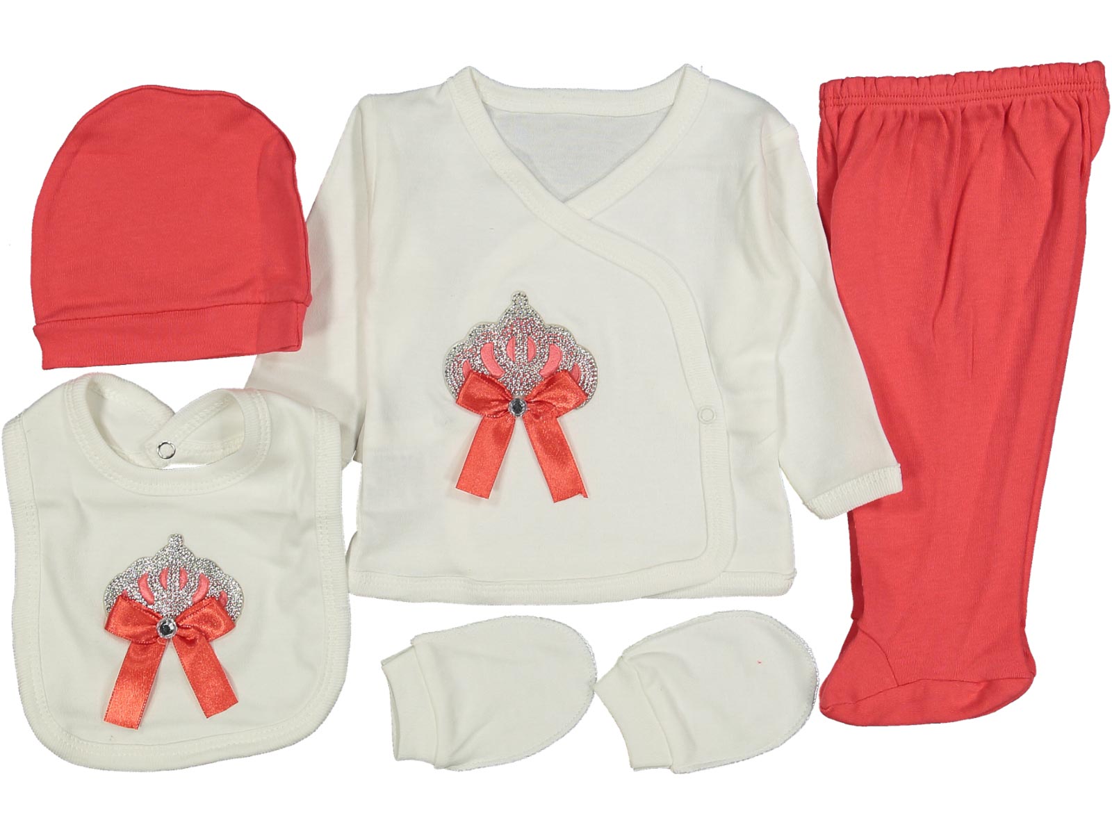 Set Neonata 5 Pezzi con Corona e Fiocco cotone