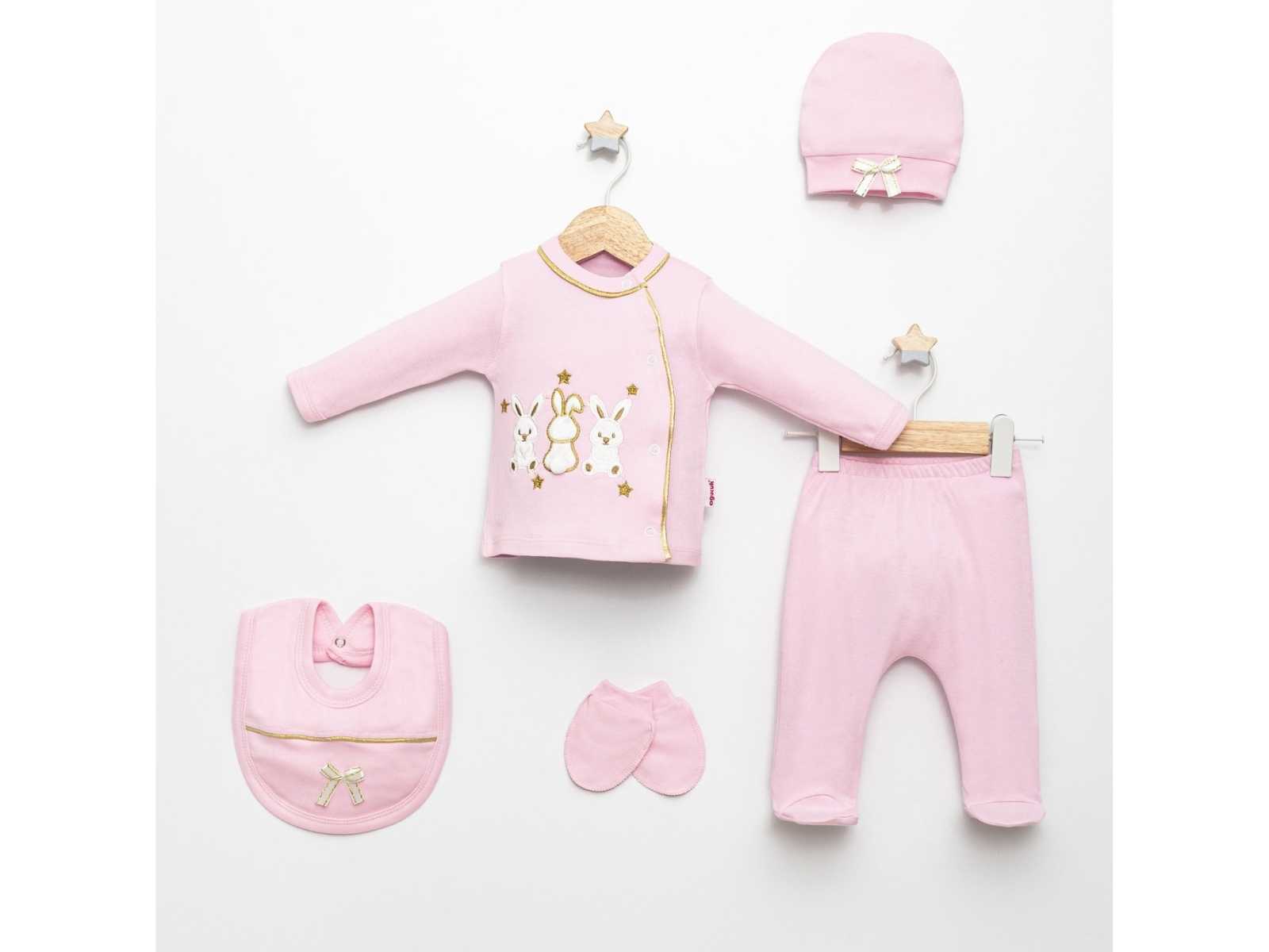 Set 5pz Nascita Neonata/ Bimba  "Bunny Dreams" in cotone