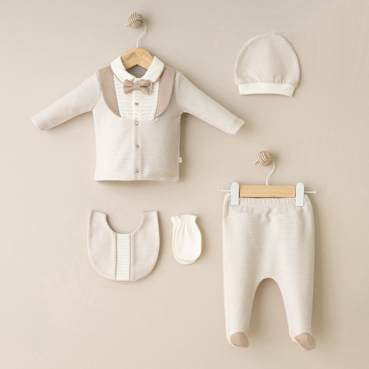 Set Neonato / Bimbo Elegante Beige in cotone 100%