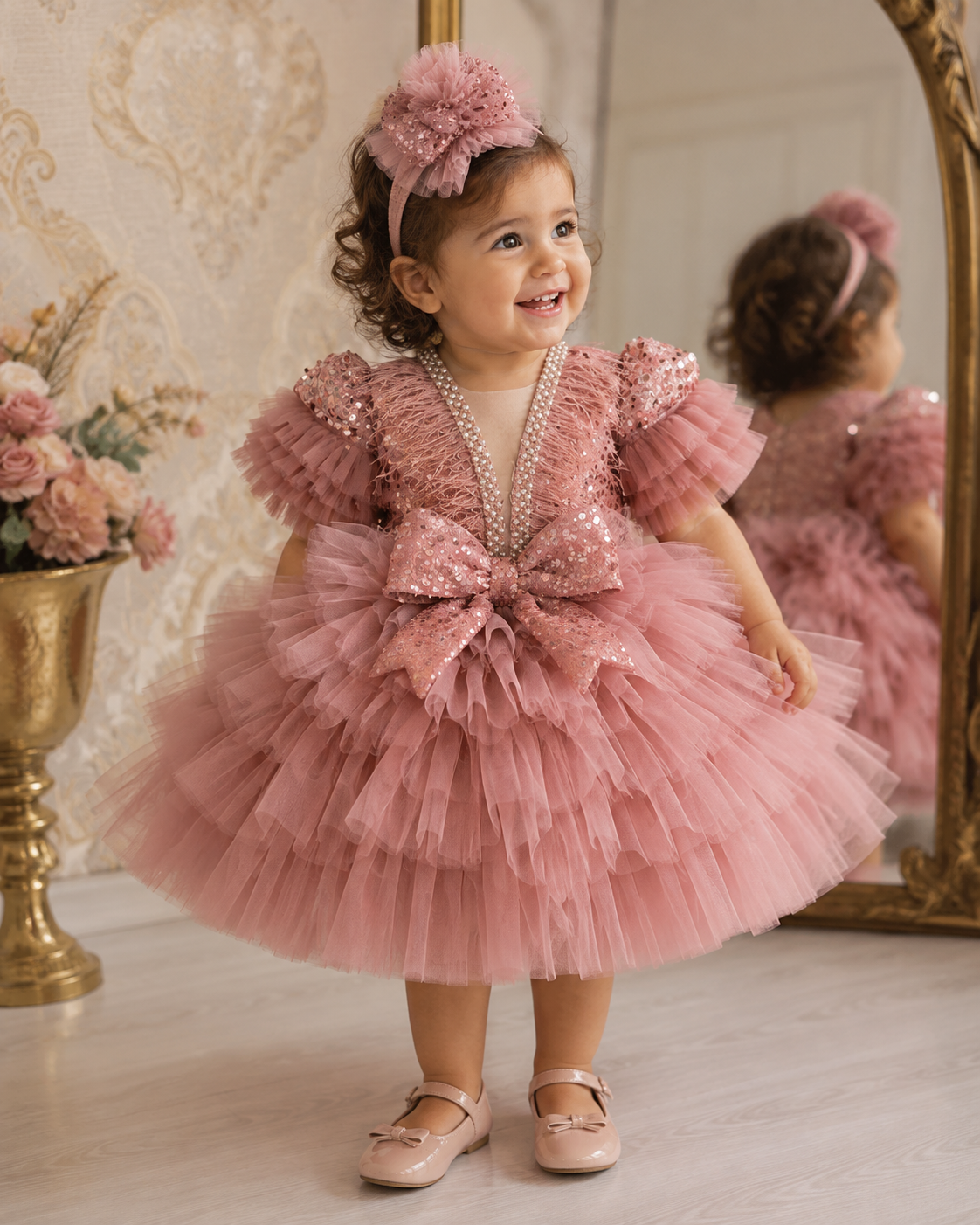 Elegante Abito da Principessa per Bambine - Rosa Tulle con Dettagli Brillanti