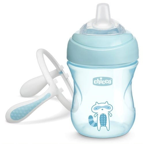 Borraccia chicco azzurra silicone antigoccia con manici 4+