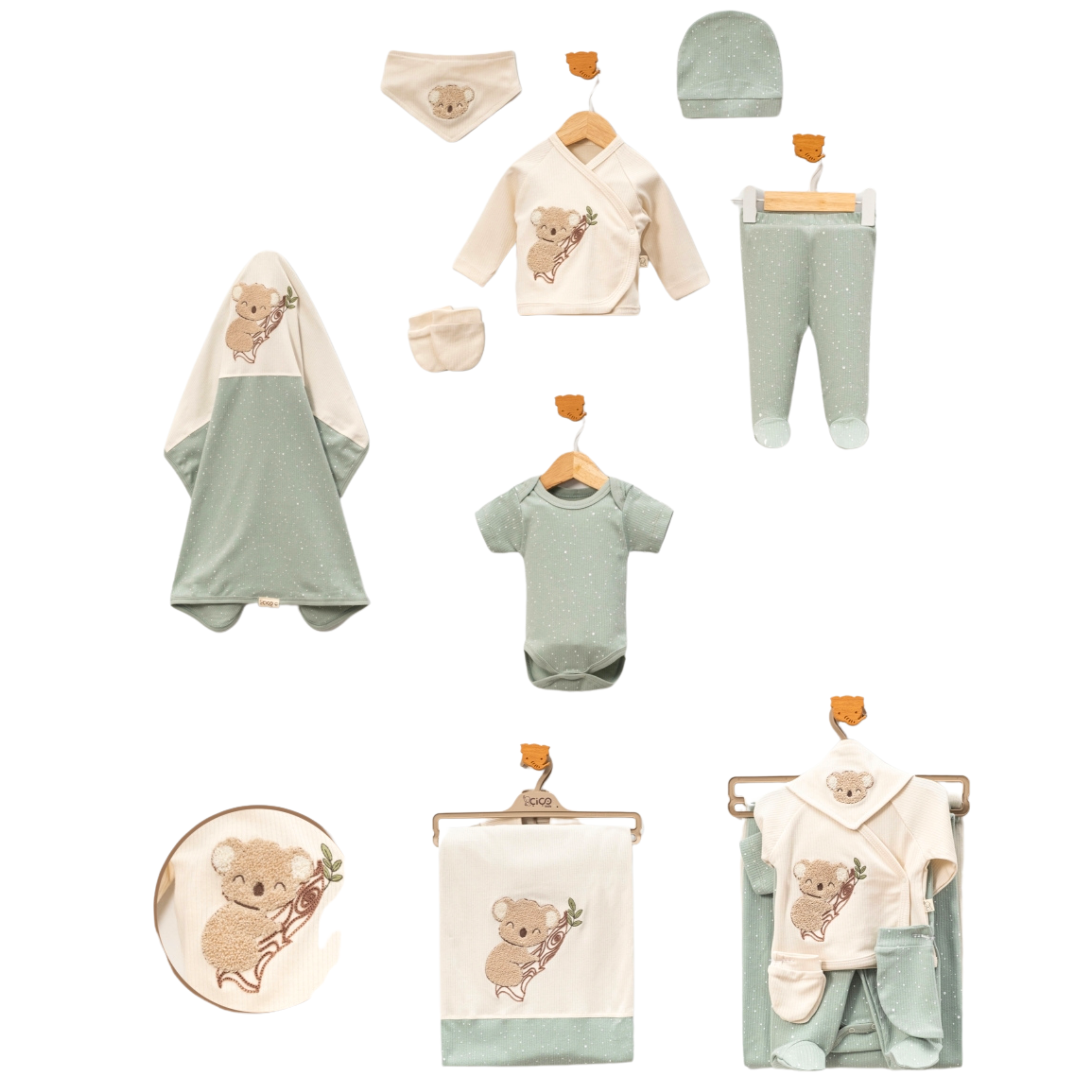 Set Neonato Corredino 8 Pezzi in Cotone con Ricamo Koala