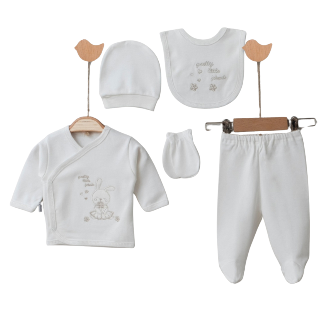 Set Nascita Neutro 5 pezzi  Coniglietto 100% cotone Bimbo/Bimba