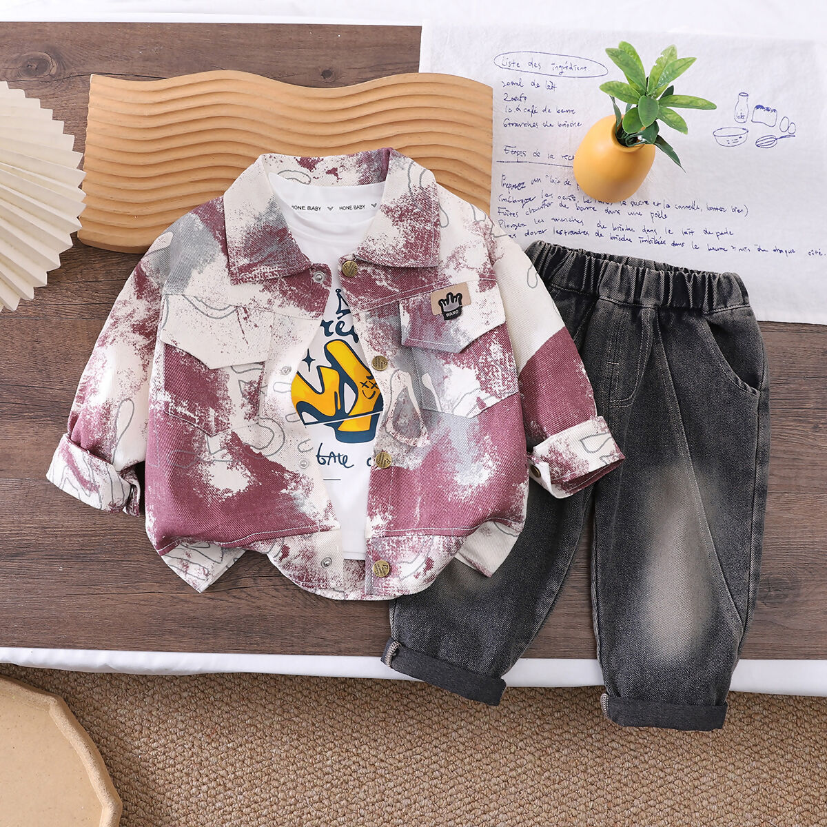 Set 3 pz maglia, camicia e jeans bimbo